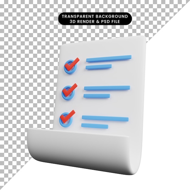 紙の上のチェックリストの概念の3dイラスト