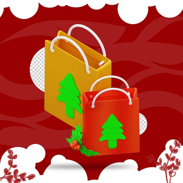 PSD 3d иллюстрация рождественской бумажной сумки 2