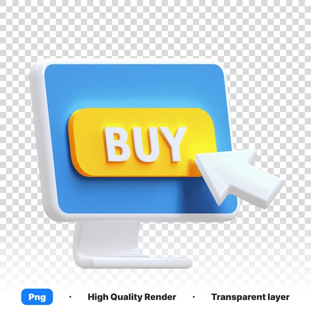 3D illustration of computer screen digital asset with the buy online on it in transparent background