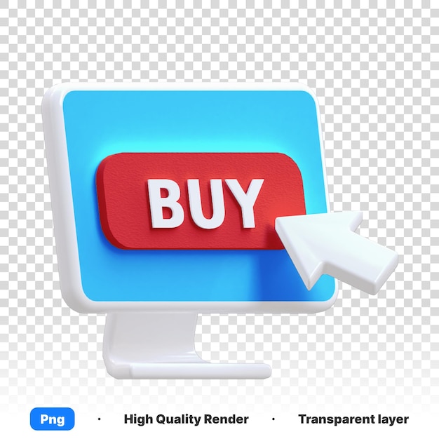 3D illustration of computer screen digital asset with the buy online on it in transparent background