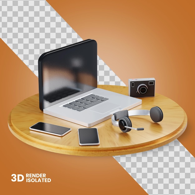3d illustration of computer smartphone and camera isolated