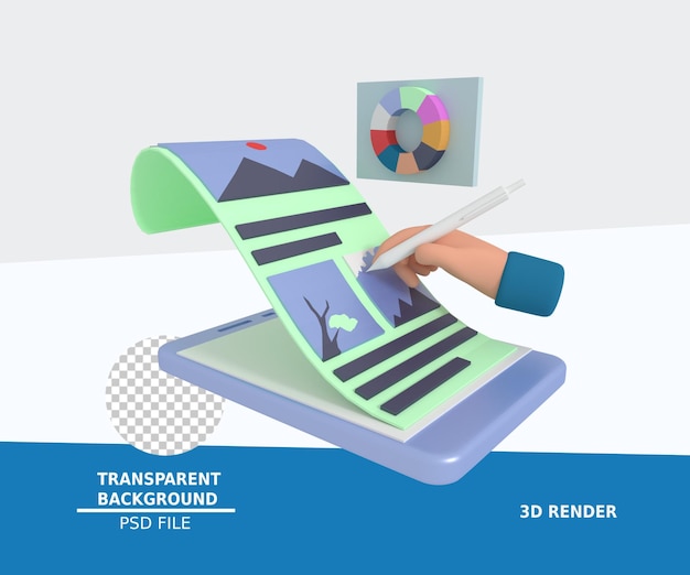 스마트폰에서 Ui 디자인 개념을 만드는 3d 그림