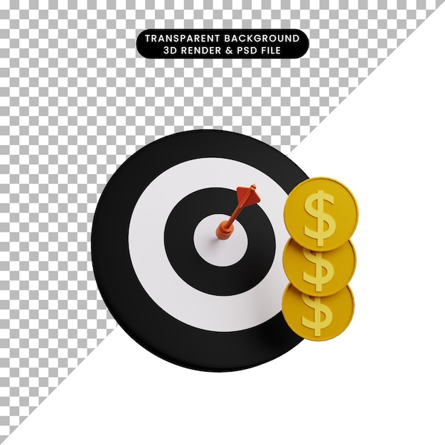 3d illustration of dart on target with coin