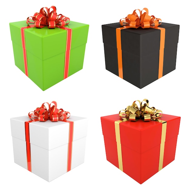 3d иллюстрация разноцветных подарочных коробок на прозрачном фоне