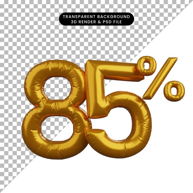 3d иллюстрации дисконтный шар цифровой текст концепции золотой 85%