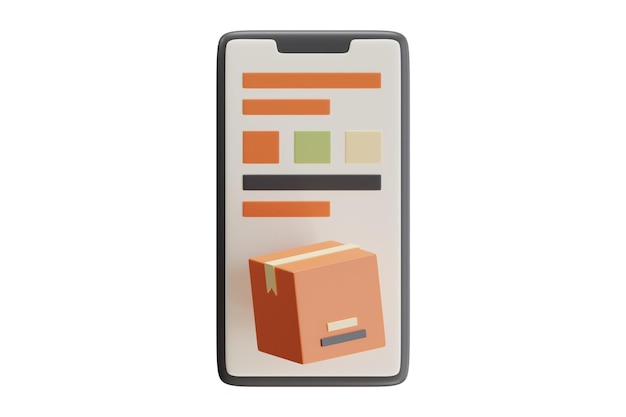 3D Illustration of Ecommerce Mobile App Interface with Package Icon