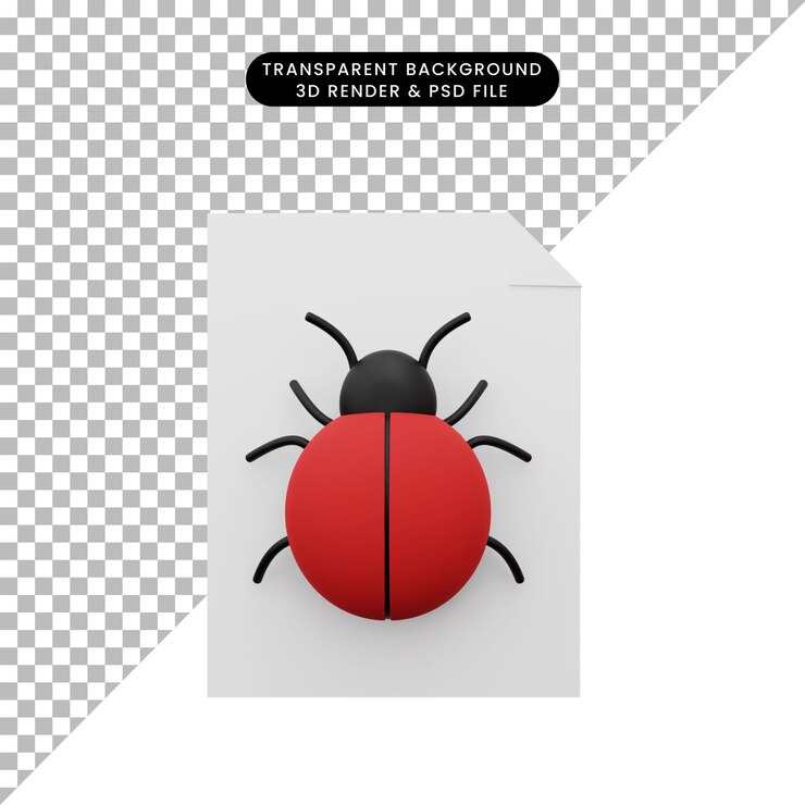 PSD 3d illustration of file with bug