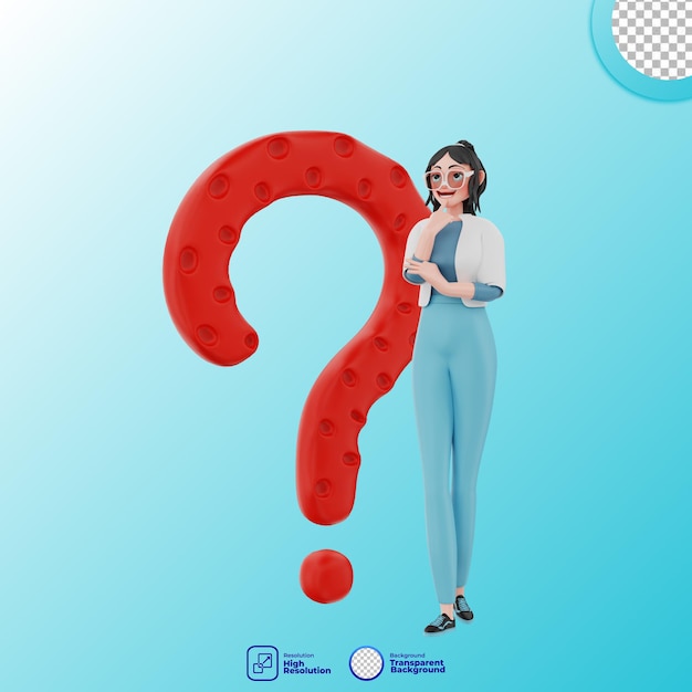 3d illustration of girl with question mark
