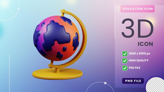 PSD 地球学校教室アイコンの 3 d イラストレーション
