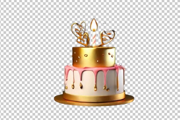 金色の可愛い誕生日とバレンタインデーのケーキの3dイラスト