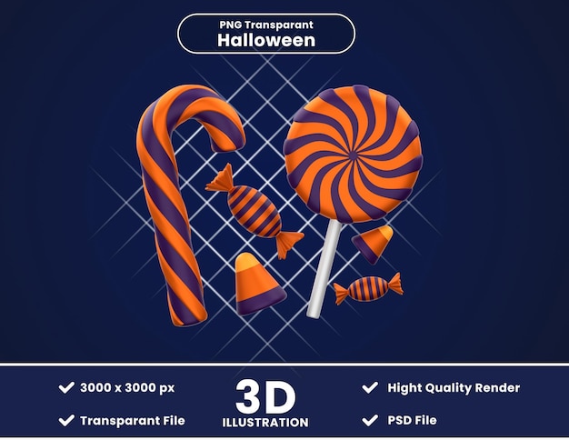 PSD ハロウィーンのキャンディーの3dイラスト