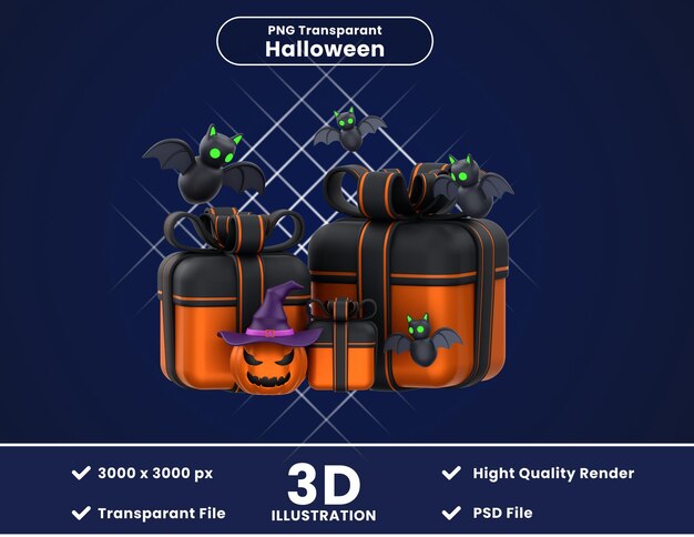 ハロウィーンのギフトボックスの3dイラスト