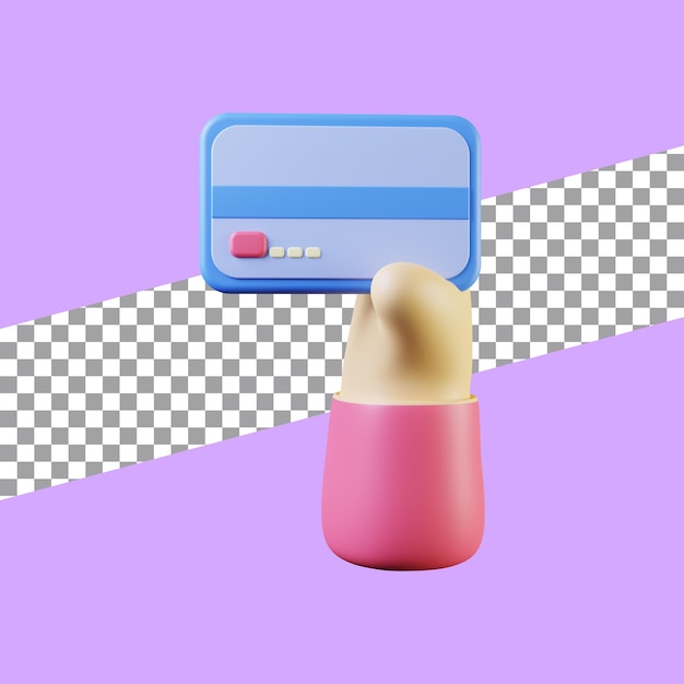 クレジットカードのアイコンを持っている手の3dイラスト