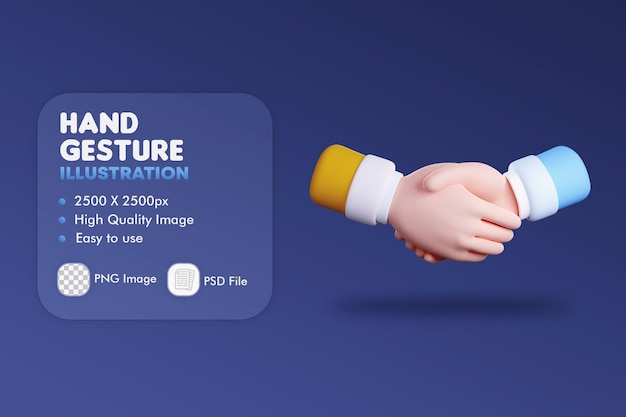 PSD 3d-иллюстрация жеста рукопожатия, концепция маркетинга, бизнеса и пользовательского интерфейса