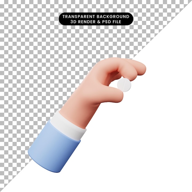 PSD 錠剤タブレットと手の3dイラスト