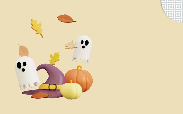 PSD 紅葉とハッピーハロウィンの 3 d イラストレーション