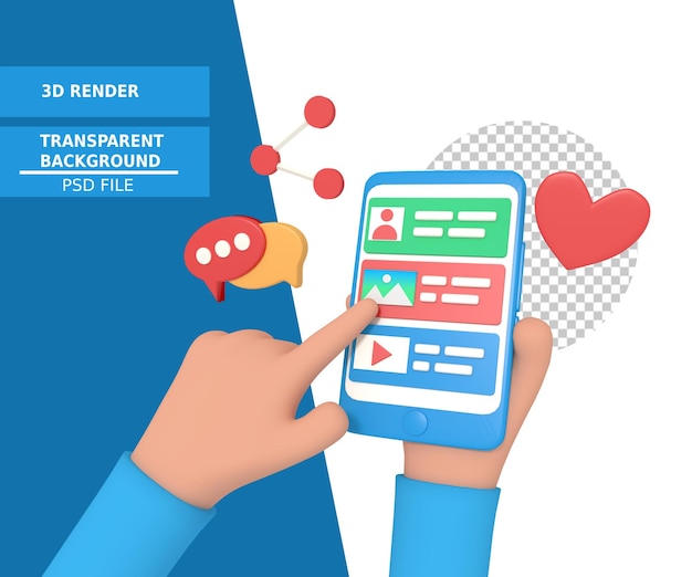 PSD 3d иллюстрация держания телефона и обмена моей учетной записью