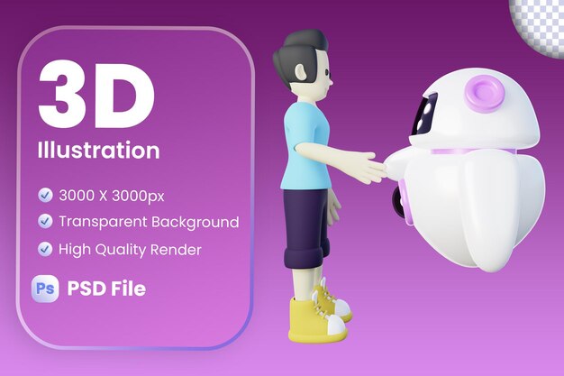 3d Illustration of Human Handshake with AI Robot