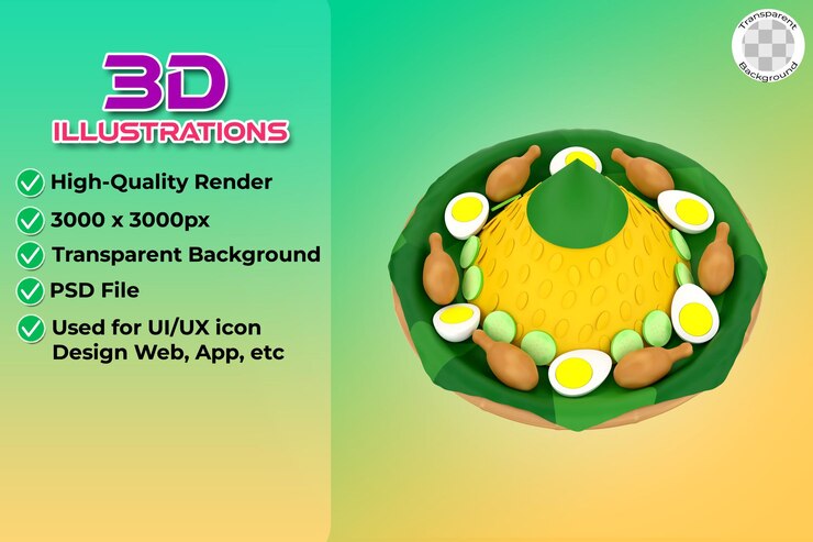 PSD 3d illustration of indonesian food tumpeng