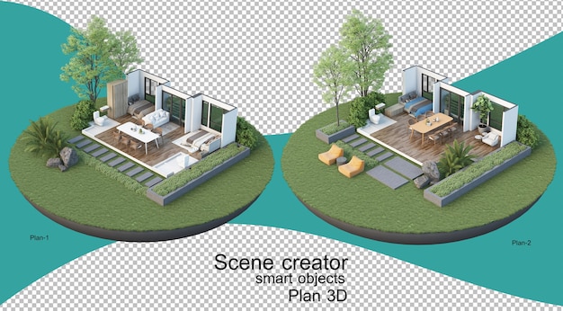 PSD 建物と住居のインテリアプランの3dイラスト