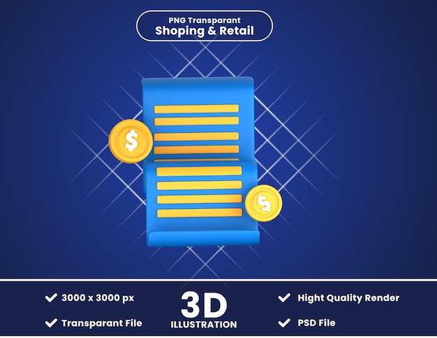 PSD 請求書の領収書の 3 d イラストレーション