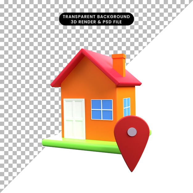 3d illustration of location map icon concept house with location icon