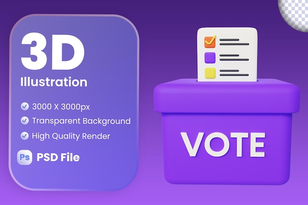 PSD 3d иллюстрация человека, держащего знак голосования