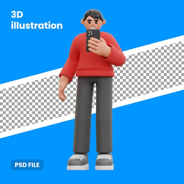 3d иллюстрация человека с помощью мобильного телефона