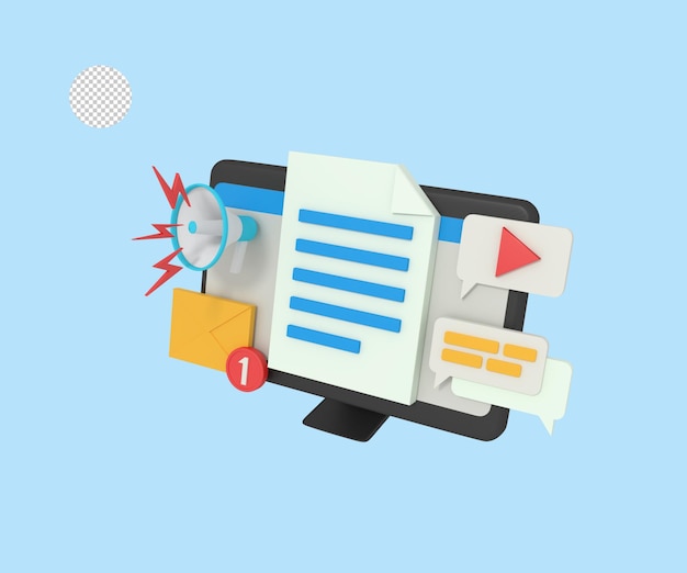 3d illustration of marketing document on computer
