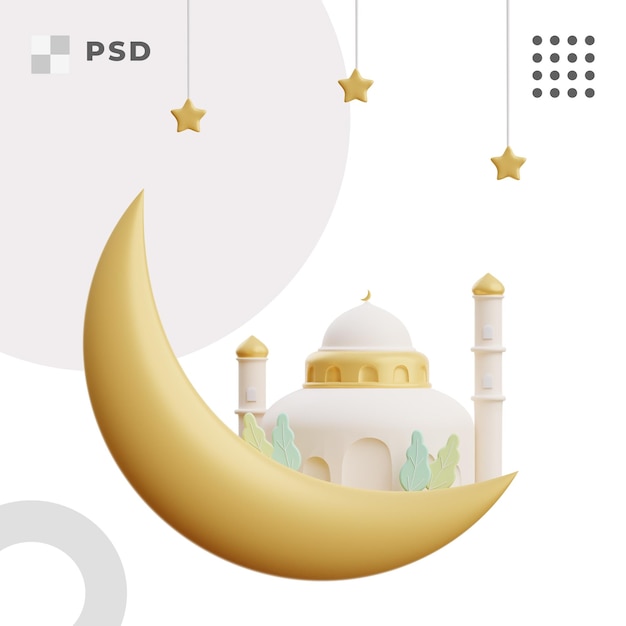PSD 3d иллюстрация исламской архитектуры купола мечети рамадан карим