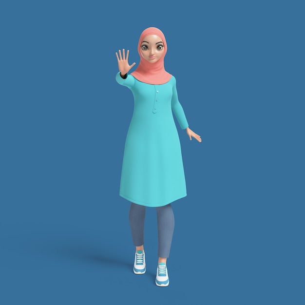 PSD ヒジャーブを身に着けているイスラム教徒の女性の 3 d イラストレーション