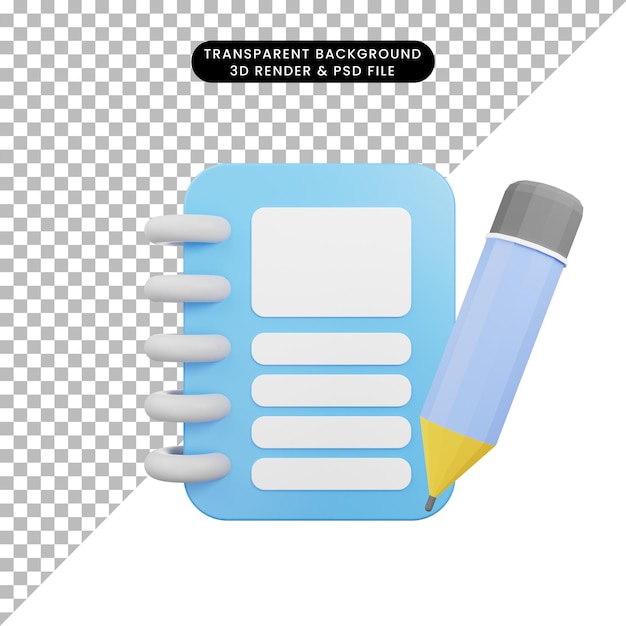 3d иллюстрация значка заметки блокнот карандаш 3d визуализация