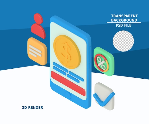 PSD 電話でのデジタルマネーによる支払いの3dイラスト