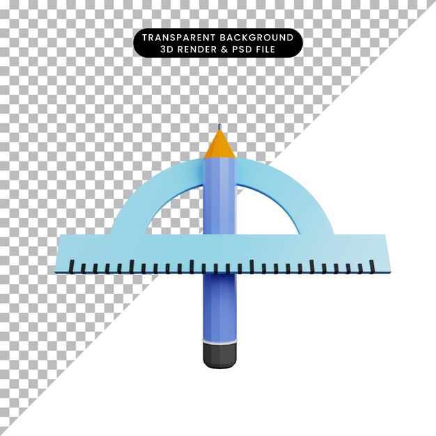 3d illustration of pencil with ruler