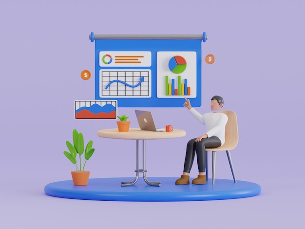 3D Illustration of Professional Business Analyst Auditing and Financial Analysis