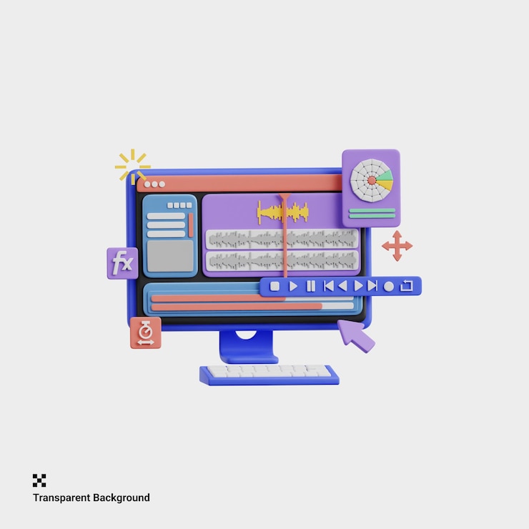 PSD 3d illustration of professional sound editing solutions