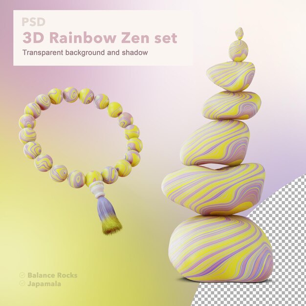 PSD 3d-иллюстрация набора rainbow zen