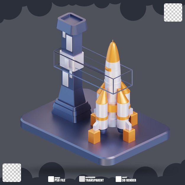 3d illustration of rocket airport 2