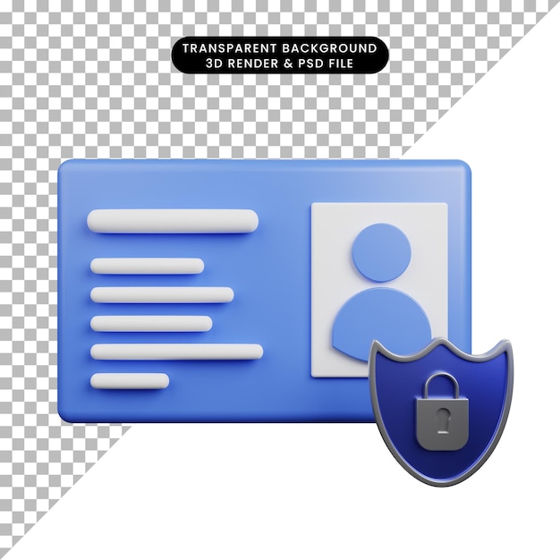 PSD 3d иллюстрация удостоверения личности концепции безопасности с щитом и замком