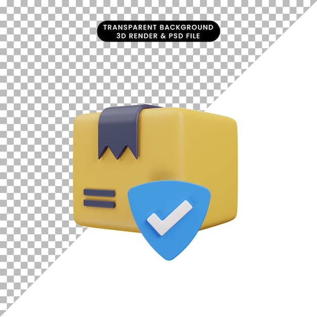 安全なチェックリスト シールドを備えた 3 d レンダリング スタイルの出荷アイコンの 3 d イラストレーション