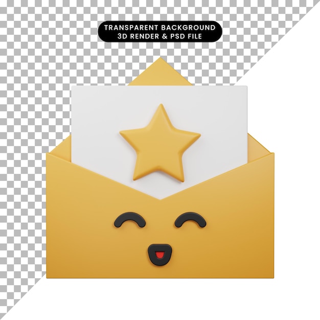 봉투 3d 렌더링 스타일이 있는 간단한 아이콘 이모티콘 행복한 이메일의 3d 그림