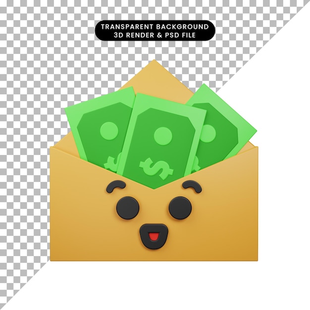 PSD 3d иллюстрация простого значка emoji счастливое письмо с конвертом в стиле 3d рендеринга