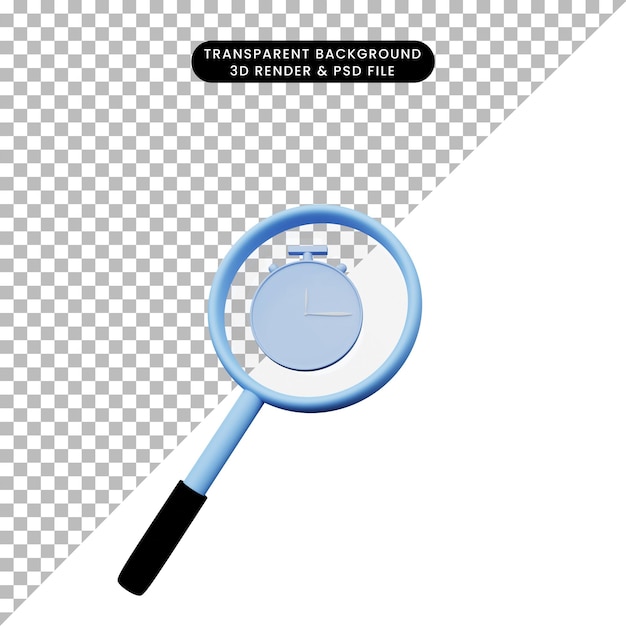 3d illustration of simple object magnifying shot to clock icon