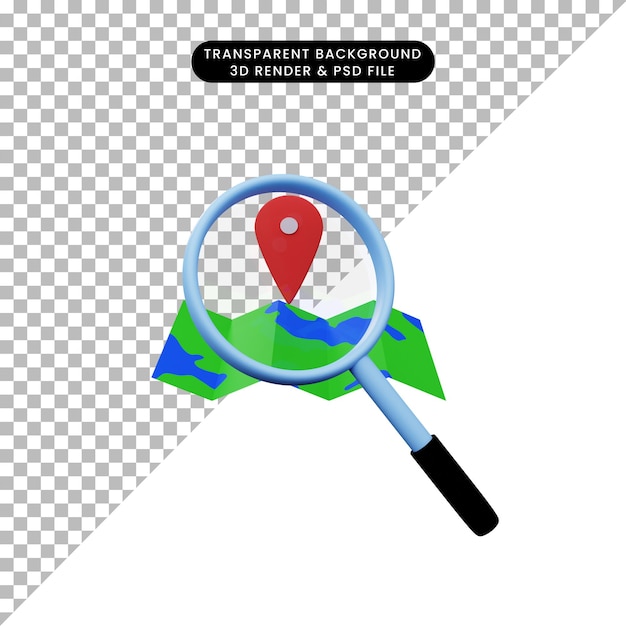 지도 아이콘에 총을 확대하는 간단한 개체의 3d 그림