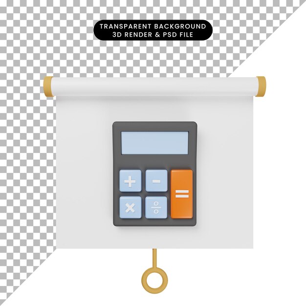 電卓とシンプルなオブジェクトプレゼンテーションボード正面図の3dイラスト
