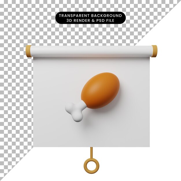 3d illustration of simple object presentation board front view with chicken meat