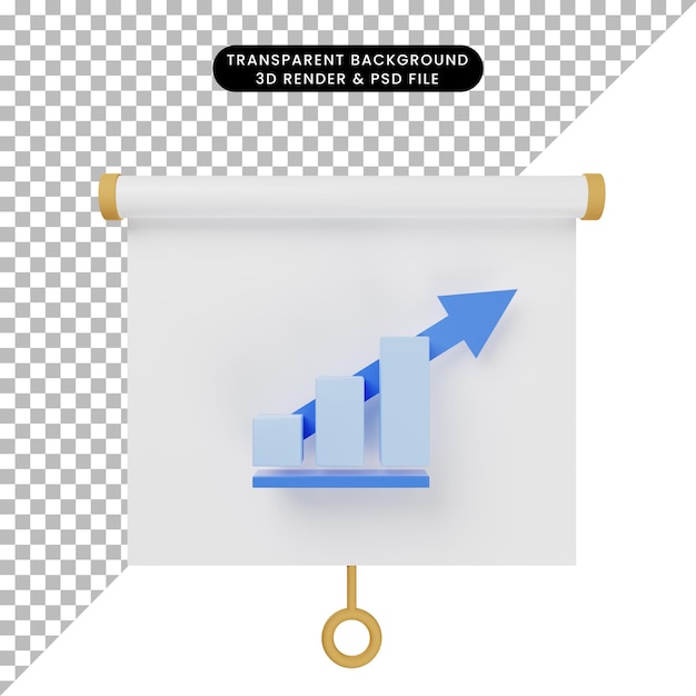 データグラフィックとシンプルなオブジェクトプレゼンテーションボード正面図の3dイラスト