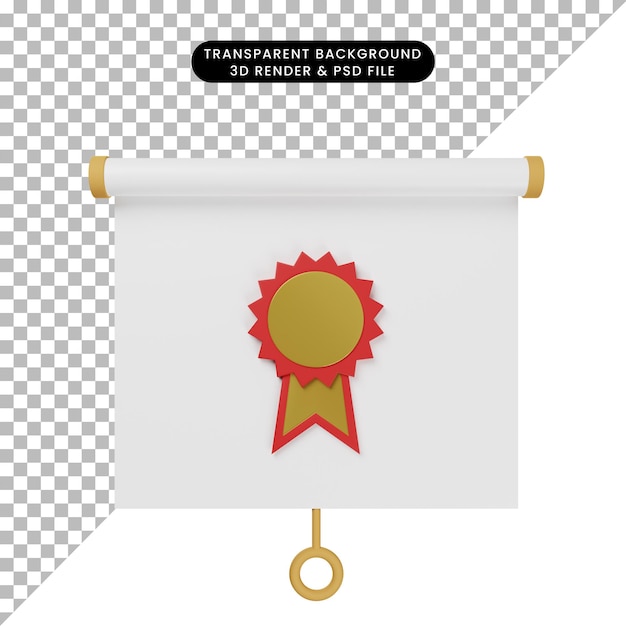 메달이 있는 간단한 개체 프레젠테이션 보드 전면 보기의 3d 그림