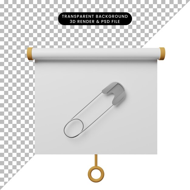 핀이 있는 간단한 개체 프레젠테이션 보드 전면 보기의 3d 그림