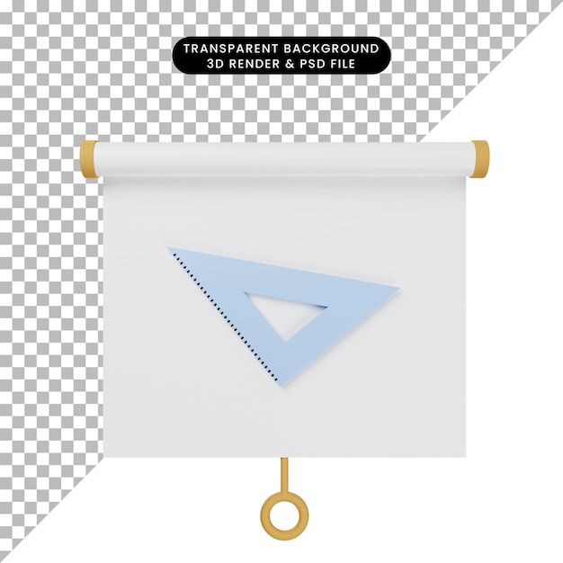 定規とシンプルなオブジェクトプレゼンテーションボード正面図の3dイラスト